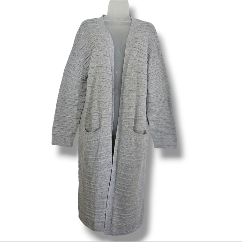 Cotton Emporium Cardigan Sweater Womens Size 1X Gray Long Line Duster Pockets